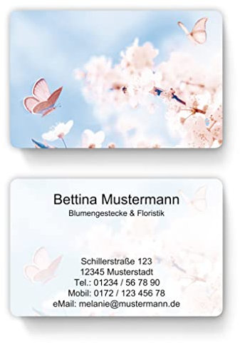 100 Visitenkarten, laminiert, 85 x 55 mm, inkl. Kartenspender - Schmetterling Natur