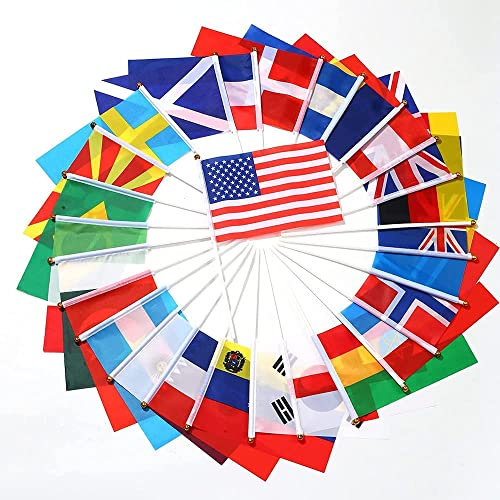 DAIVARNING Drapeau du Monde différents pays Drapeau Tenu à la Main Petits Drapeaux Nationaux Décorations Fête Événements Sportifs Coupe du Monde Olympique (100pcs)