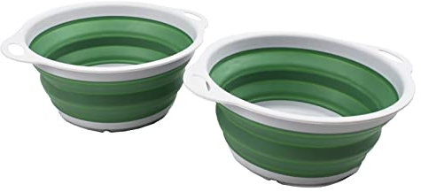 SAMMART 2,6 l zusammenklappbare Wanne – Faltbare Geschirrwanne – tragbares Waschbecken – platzsparende Kunststoff-Waschwanne (Grau/Dunkelmeergrün (2er-Set))