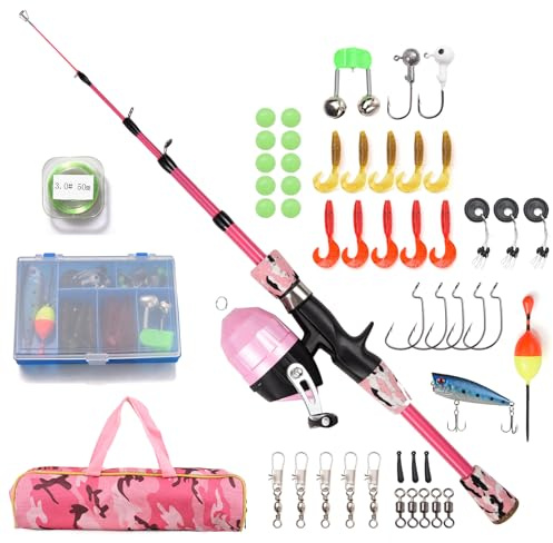 doorslay Kids Fishing Rod and Reel Combo Full Kit 1.2m/1.5m Telescopic Kids Fishing Pole with Spincast Reel and Hooks Lures Swivels Carry Bag, Fishing Pole Fishing Gear for Kids Boys Girls