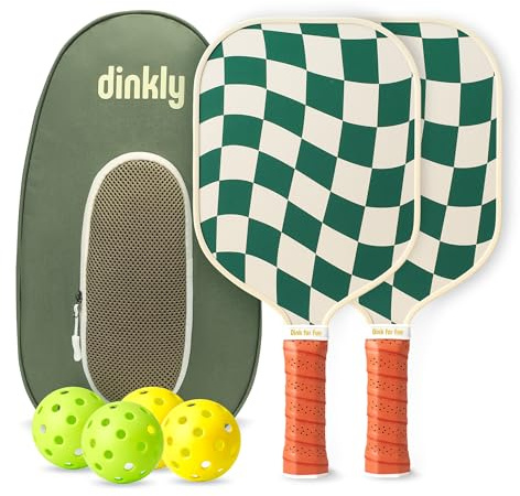 Dinkly Pickleball Paddles Set of 2 - USAPA Approved Graphite/Fiberglass Pickleball Racket, 2 Pickleball Rackets, 4 Balls and 1 Portable Carry Bag, Pickle Ball Set for Men Women, Wave Check