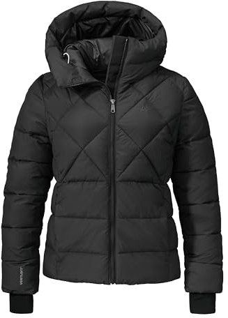 Schöffel Damen Ins Jacket Boston L, warme Winterjacke aus recycelten Materialien, leichte Steppjacke mit Kapuze, winddicht und wasserabweisend, black, 42