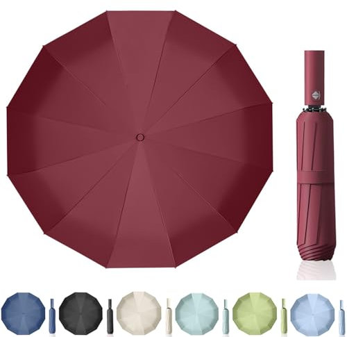 Maibar Compact Parapluies pliants Protection contre le vent Parapluie de voyage Automatique 24 côtes Protection UV Résistant à l'eau Parasols (A-Rouge)