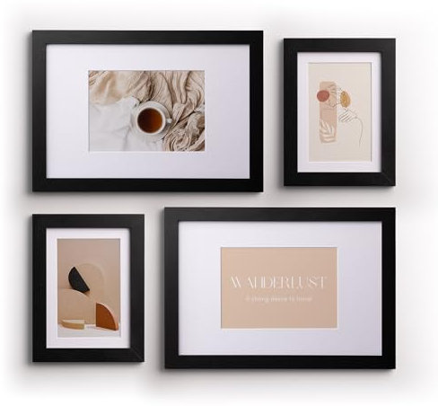Deknudt Frames Bilderrahmen Collage & Galerie 4er Set mit verschiedene Größen (2x 13x18cm und 2x 20x30cm, Schwarz) - MDF- Bilderrahmen Holz - Bilder aufhängen oder aufstellen
