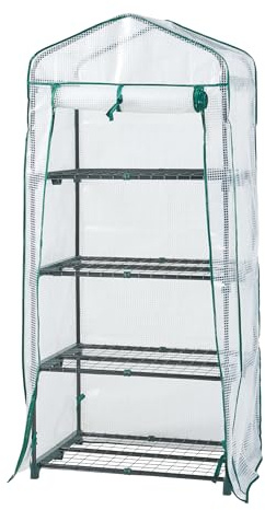 [en.casa] Växthus Chaam Folie med Hyllor Rullbar Dörr Tomatväxthus Foliexäxthus för Trädgården Balkong 158x69x49cm Vit