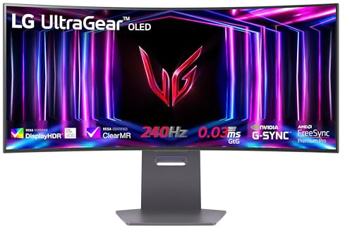 LG UltraGear Curved OLED Gaming Monitor 34GS95QE, 34 inch, 1440p, 240Hz, 0.03ms Response Time, HDR 10, NVIDIA G-Sync compatible & AMD FreeSync, Smart Energy Saving, DisplayPort, HDMI