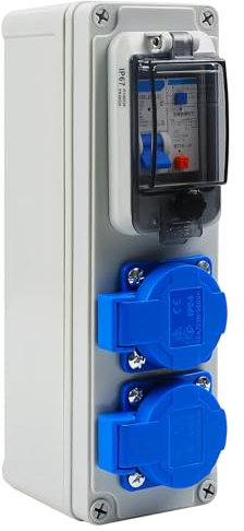 Répartiteur de courant de construction Distributeur de courant 250 V 2P : distributeur mural avec prise 2 x 16 A IP44 étanche, boîte de distribution IP67 étanche pour l'intérieur et l'extérieur,