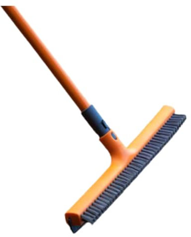 Balai 2 en 1 Raclette et Brosse Dure - VENTEO - Raclette à Eau de 42cm - Embout Universel - pour Nettoyer Vos vitres et fenêtres - Poils rigides - Orange - Manche Extensible 82/142cm - PVC