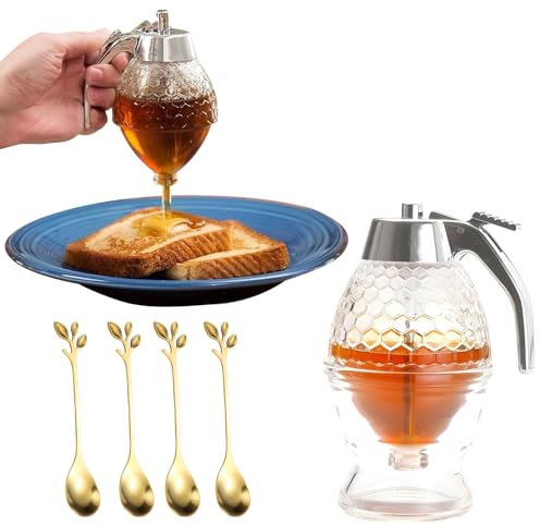 USYSGT Dispensador de miel acrílico con soporte, Dispensador de miel, dispensador de jarabe, hermoso tarro de miel de panal