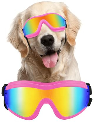 Billionchains Gafas de sol para perros, resistentes al viento, a prueba de polvo, gafas de sol para perros medianos y grandes, con bandas ajustables/rosa