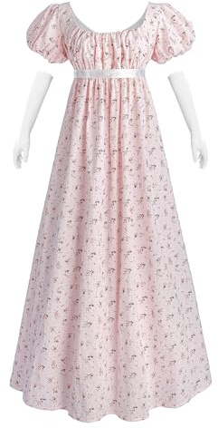 NSPSTT Vestidos de regencia para mujer, mangas abombadas, cintura imperio, vestidos victorianos, vestido de fiesta de té, vestido vintage, vestido de cintura imperio, estilo victoriano Abendkleid con