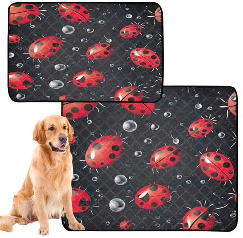 Wajiw Reusable Pee Pads Super Absorbent Pat Pads Waterproof Bottom Puppy Pads for Pet Training,Housebreaking and Incontinence,Ladybugs