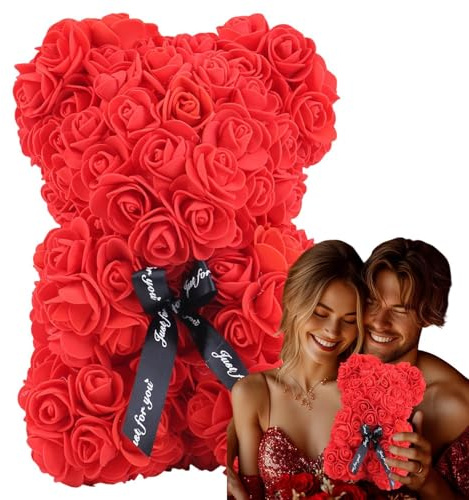 Oso de Rosas, Oso de Peluche Hecho a Mano, Flores Artificiales Casi Hechas a Mano, Rosa preservada para Siempre, Rosa de Flor, Regalo romántico para Navidad, día de San Valentín, cumpleaños
