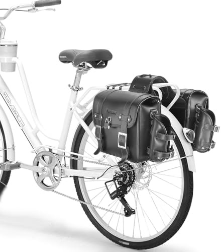 TentHome motorcykel packväskor läder PU bagagehållare väska cykel bak bagageväskor cykelväskor för bagagehållare sidofickor dubbelpackväska med flaskhållare och lås svart