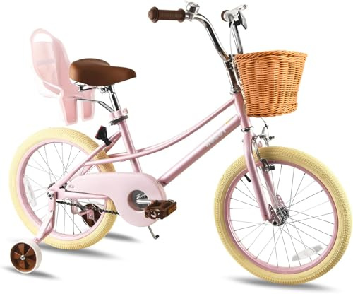 RULLY Vélo Enfant 20 Donna pour Fille 7-13 Ans – avec Béquille et Panier – Style Rétro Rose