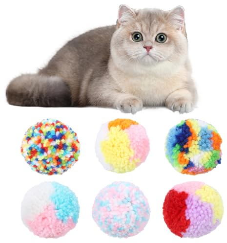 FdcLixuvol 6 PCS Cat Pom Pom Balls, Kitten Toy Cats Balls Toy Multicolor Cat Toys for Indoor Cats Kitty Yarn Puffs Small Plush Soft Ball Lightweight Interactive Indoor Kitten Chasing Toys