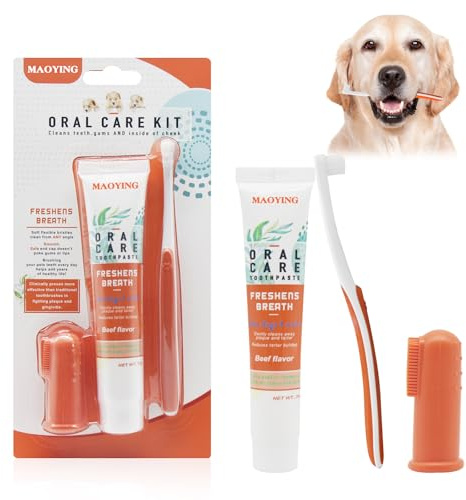 Brosse a Dent Chien,Kit de Soins Dentaires pour Chien,Brosse a Dent Chien Friandise,Dentifrice à l'Arôme De Bœuf, pour Rafraîchir L'haleine Soins Dentaires