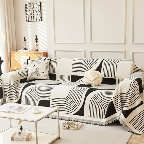 WEYOND Boho Sofa Überzug, Sofabezug, Couch Überwurf, 180 x 340 cm, Schwarz
