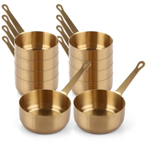 MEIDIV 10 Pcs 100ml Stainless Steel Sauce Pots with Handle, Mini Saucepan for Sauces, Condiment pots, Dipping Bowls with Handle for Home Kitchen Gold