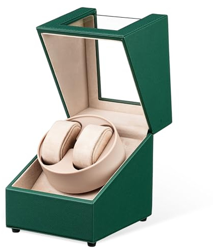Mcbazel Remontoir per Orologio Automatico in Pelle, Scatola per Orologi Automatici a Doppia Unità, Ecrins Doppi per Orologi Automatici con Movimento Rotativo Silenzioso a 2 Modalità - Verde