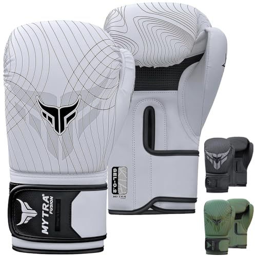 Boxningshandskar för Herrar & Damer – Hållbara Tränings- & Sparringshandskar för Kickboxning, MMA & Muay Thai – Säker Handledsrem & Stötdämpande Vaddering – 10oz 12oz 14oz 16oz (Vit, 16-oz)