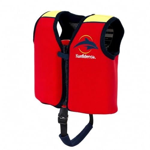 Konfidence Premium Swim Vest – For Baby, Toddler & Kids Up to 12 Years - UKCA/CE & Swim School Approved with Adjustable Buoyancy Ideal for Learning to Swim (Original Red, YS (6-9 Years))