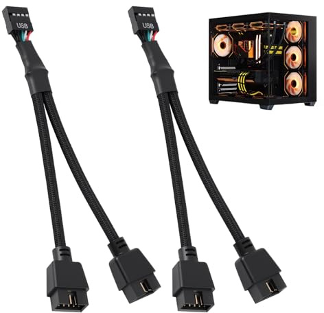 Kahaybeall 2 PCS Cable de Extensión USB 2.0 de 9 Pines para Placa Base - Divisor USB 2.0 Negro, Conversor de 1 a 2 Salidas, Mainboard USB Splitter, para Conexiones de Dispositivos Adicionales