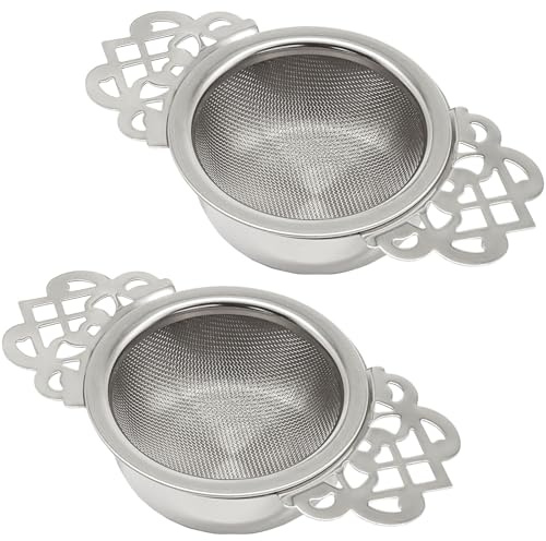 Cionyce 2 Pcs Tea Strainer Bowl, Stainless Steel Loose Leaf Tea Filter for Easy Brewing and Cleaning, Design Fits Most Standard Cups (Silver)