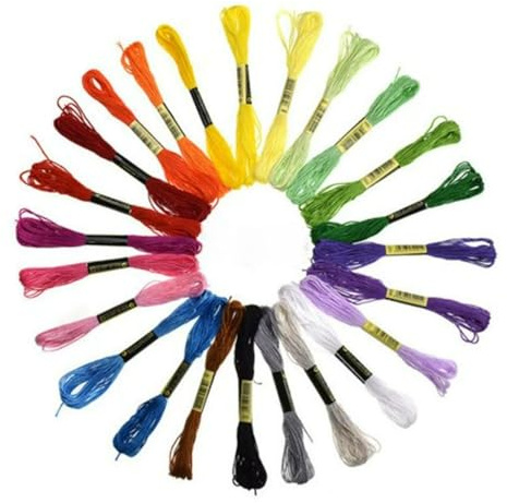24 Skeins Vibrant Embroidery Threads, 6 Strand Coloured Cross Stitch Thread, Friendship Bracelets Embroidery Floss, Durable Crafting String for Cross Stitch & DIY Projects