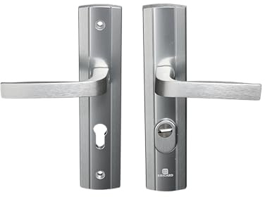 Bricard 9910171 Ensemble de Poignées Blindées sur Plaque EXPRESSION Béquille + Béquille pour Porte d’entrée (pour Cylindre Européen), coloris Argent