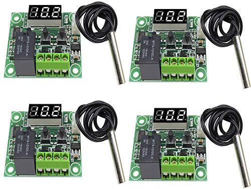 Aideepen 4 Stück Digitales LED-Thermostat 12 V Temperaturregler Inkubator Brauen thermische Heizung Kühlung Kontrolle Messgerät DC Rot