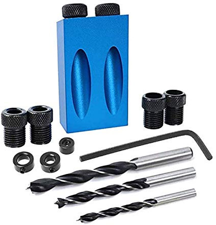 Wood Woodwork Guides Joint Angle Tool Carpentry Locator, 15 Degree Pocket Hole Jig Kit, Dowel Drill Joinery Kit 6/8/10mm(14Pcs)