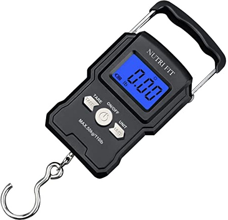 NUTRI FIT Luggage Scale Digital Suitcase Weighing Scale Portable for Travel, Handheld Fish Weight Scale with Hook for Fishing, 110lb/50kg as Traveler Gifts