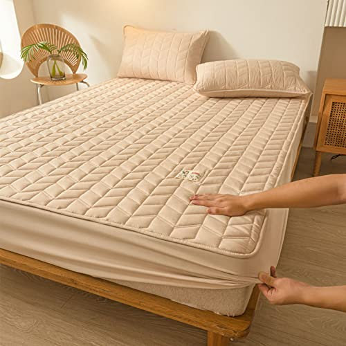 Matrazentopper, Waschbar Nässeschutz Matratzenauflage, Hypoallergene Nässeschutz für Matratzen, Baumwolle, Atmungsaktive Matratzen Ersatzbezug, Milbenschutzbezug Matratzen ,Beige,180*200+20cm