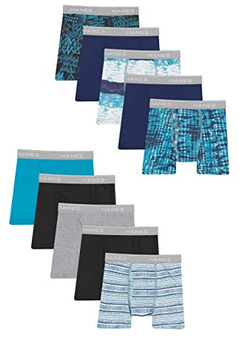 Hanes Boys' Underwear Boxer Briefs Pack, lightweight Comfort Flex Underwear, Moisture-Wicking Boxer Briefs for Boys, 10-Pack MEDIUM