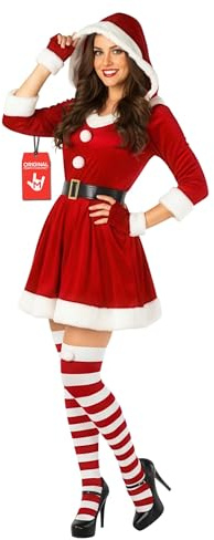 Morph Costume Babbo Natale Donna - Vestito Natalizio per Feste, Abito Elegante per Natale e Party Invernali, M