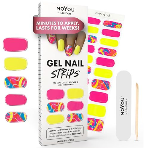 MOYOU LONDON Semi Cured Gel Nail Strips - 20 Pcs. Waterproof Gel Nail Wraps, Cures in Sunlight or UV/LED Lamp, Lasts Up to 2+ Weeks, Stretchable, Easy to Apply & Remove, Vegan & Cruelty-Free
