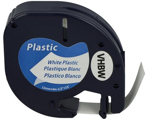 vhbw Schriftband-Kassette Plastik kompatibel mit Dymo LetraTag XM, QX50, XR, 200B Etiketten-Drucker 4m x 12mm Schwarz auf Weiß