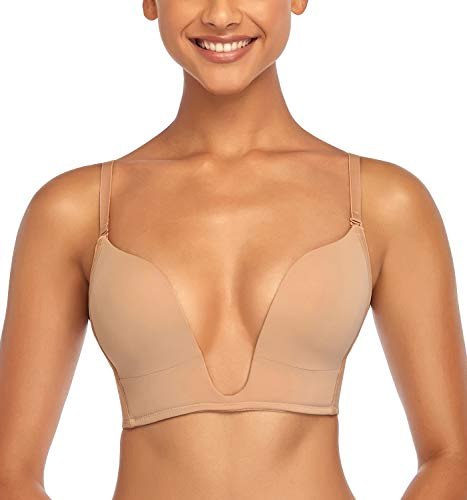DotVol Femme Soutien-Gorge plungé à Armatures Effet Pigeonnant décolletés Ultra-Plongeant Sexy Beige 90D