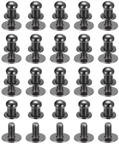 QUARKZMAN 5mm Clou à Tête Sphérique Avec Rivets à Visser, Lot de 20 Rivets à Tête Ronde Pour La Création de Sacs à Main, Ceintures en Cuir, Couleur Noir Métallisé.