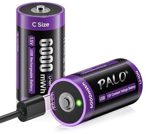 Mspalocell Baterías USB-C Litio C Batería 6000mWh LR14 Baterías Tipo C de Carga rápida de 1,5 V con Cable de Carga, Baja autodescarga, para Carrera Diapositiva de tráfico, batería de 2 Piezas