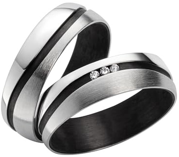 Blue Moon Diamonds Paar Partnerringe & Eheringe aus 925 Silber & Carbon – 6 mm Ringpaar mit Zirkonia & Lasergravur – Trauringe, Freundschaftsringe für Sie und Ihn im Etui | SC1000