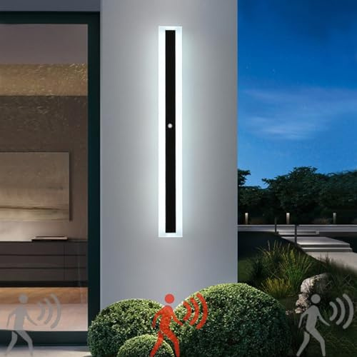 Utomhusvägglampa Vägglampa med rörelsesensor Inomhus Svart LED Lång vägglampa Utomhus IP67 Vattentät Modern varmvitt ljus Utomhusveranda Balkong Garage (150CM,White Light)