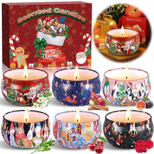 POWLYB Duftkerze Geschenk Set, 6er Pack Duftkerzen Set, Kerzen set,Duftkerzen Geschenkset für Damen, Weihnachtskerze, Natürliches Sojawachs Damen Deko Duftkerze Weihnachten, Valentinstag, Xmas