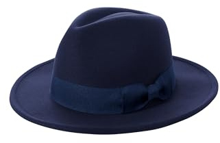 BABEYOND - Cappello Fedora anni '20 per uomo Gatsby a tesa larga, in feltro, stile Panama con fascia per donne e uomini, Blu navy, Taglia unica