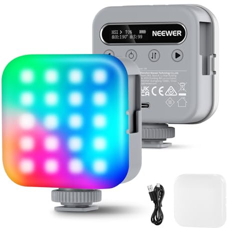 NEEWER Básico Luz Vídeo RGB Magnética, Mini Luz Cámara LED RGB Completa 360° CRI96+ 2500-9000K 18 Escenas 3 Zapatos Fríos y 1/4, 2000mAh Portátil Recargable para Fotografía Luz Selfie/Trípode, BL60C