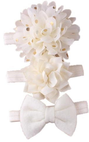 Whakano 3 Stück Baby Haarbänder,Blumen Stirnbänder Schleife,Weich Turban Kopfband,Elastische Haarschmuck Kopfbedeckung,Haarreif für Baby Neugeborene,Kleinkinder,Taufe Party Fotografie,Beige