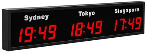 World Time Zones Clock, LED Digital Multiple Time Zones Clock, 3/4/5 Cities World Time Wall Clock, för hotell/företag/flygplatser,3City-Red