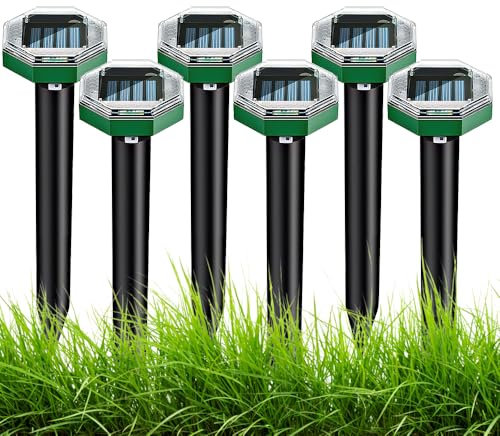 KBIBCK Répulsif Taupe Solaire à Ultrason, 6 pièces Répulsif Solaire Anti Taupes, IP65 Étanche Répulsif Solaire de Taupe, pour repousser Les Taupes et Les écureuils dans Les pelouses
