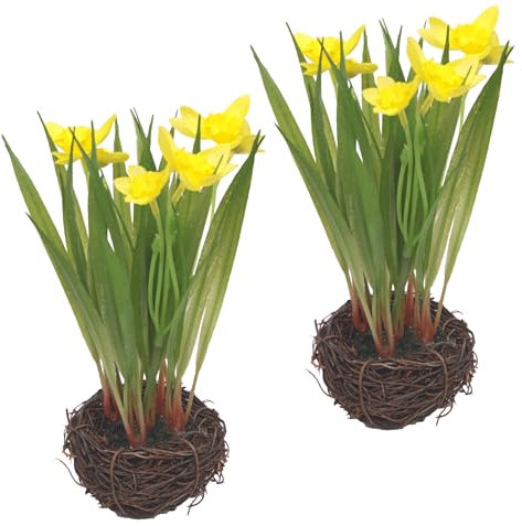 Künstliche Narzissen im Nest 20cm 2er Set Narzisse Osterglocke Gras Kunstblumen Frühlingsdeko Frühlingsblumen Frühjahrsblumen Blumendeko Blumen Deko Osterdeko Osterblumen Seidenblumen Osternest Kranz